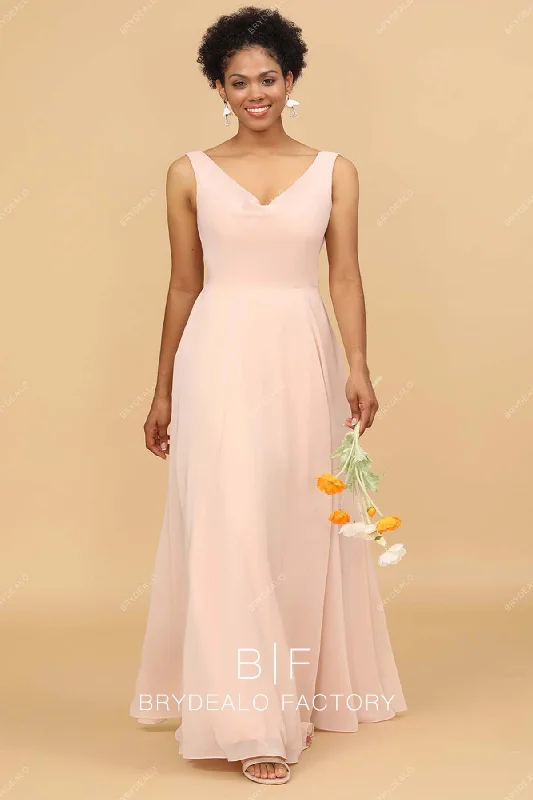 Exclusive Offers Pearl Pink Cowl Back Sleeveless Chiffon A-line Bridesmaid Dress