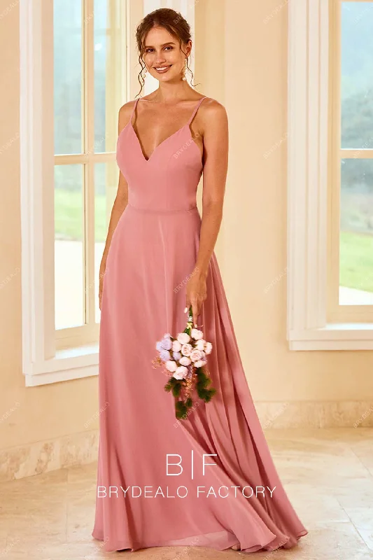 Exclusive Savings Dusty Rose Spaghetti Straps A-line Chiffon Floor Length Bridesmaid Dress Exclusive Savings Dusty Rose Spaghetti Straps A-line Chiffon Floor Length Bridesmaid Dress