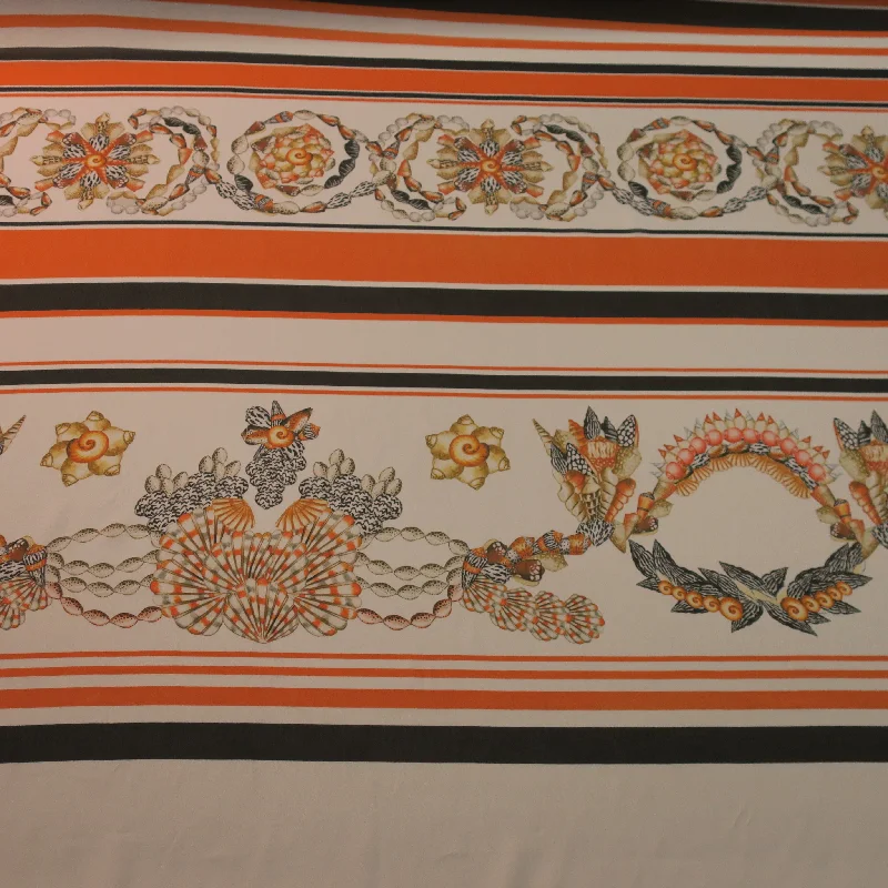 Hot Deal Sea Shells Orange and Brown on a Cream Background Chiffon Fabric