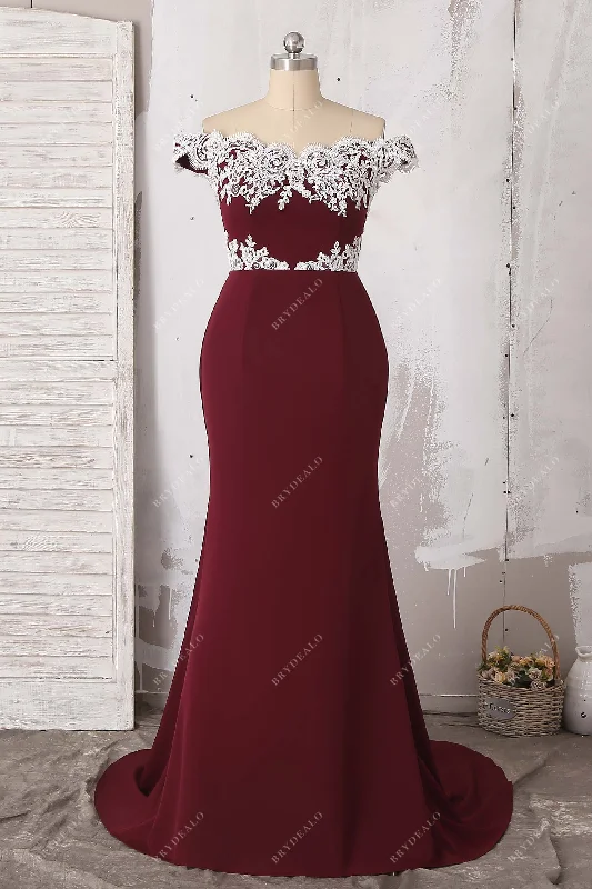 Last Chance White Lace Off-the-shoulder Burgundy Bridesmaid Dress