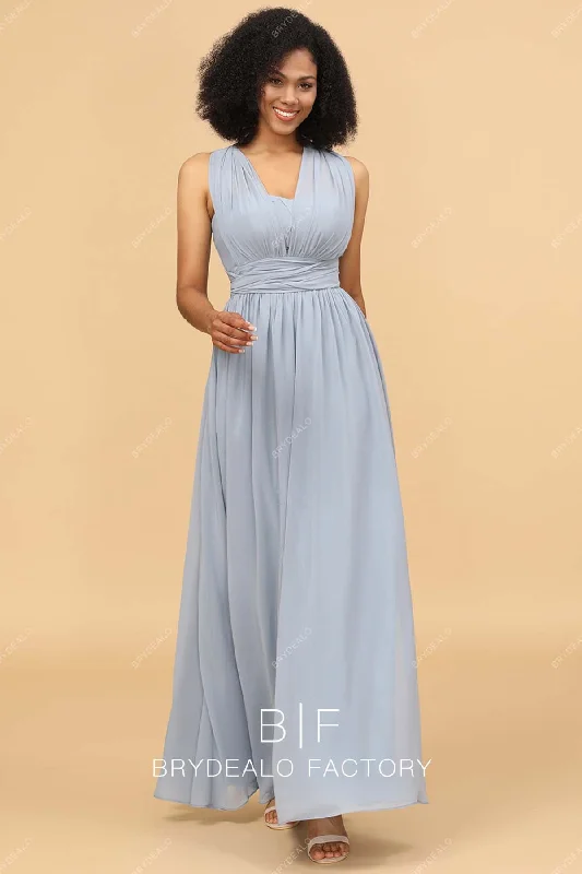 Limited Time Offer Silver Chiffon Floor Length Bridesmaid Convertible Dress