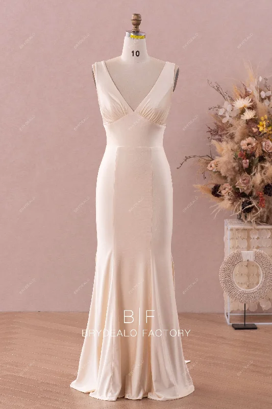 Holiday Sale Plunging Empire Fit and Flare Jersey Bridesmaid Dress