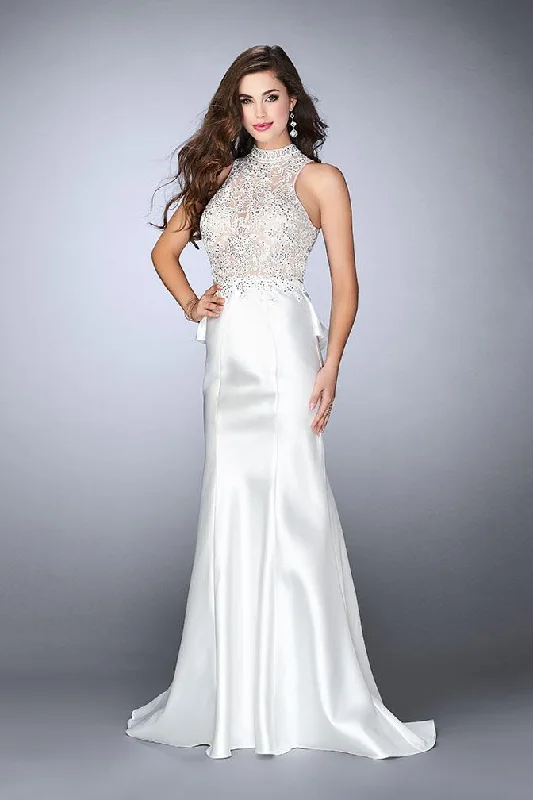 Special Discount La Femme Gigi - 24651 Sheer Lace Halter Style Mikado Prom Dress
