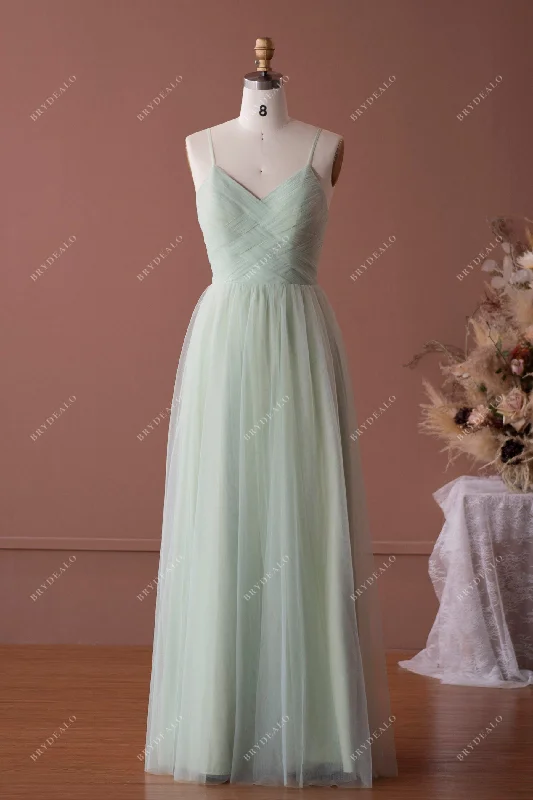 Crazy Deals Mint Green Lace Tulle Thin Strap Weave Bridesmaid Dress