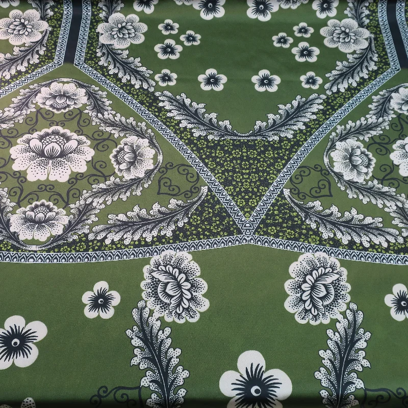 Final Sale Green Floral Printed Silk Charmeuse