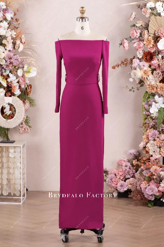 Mega Sale Ready To Ship | Elegant Off Shoulder Straight Across Neck Crepe Evening Dress