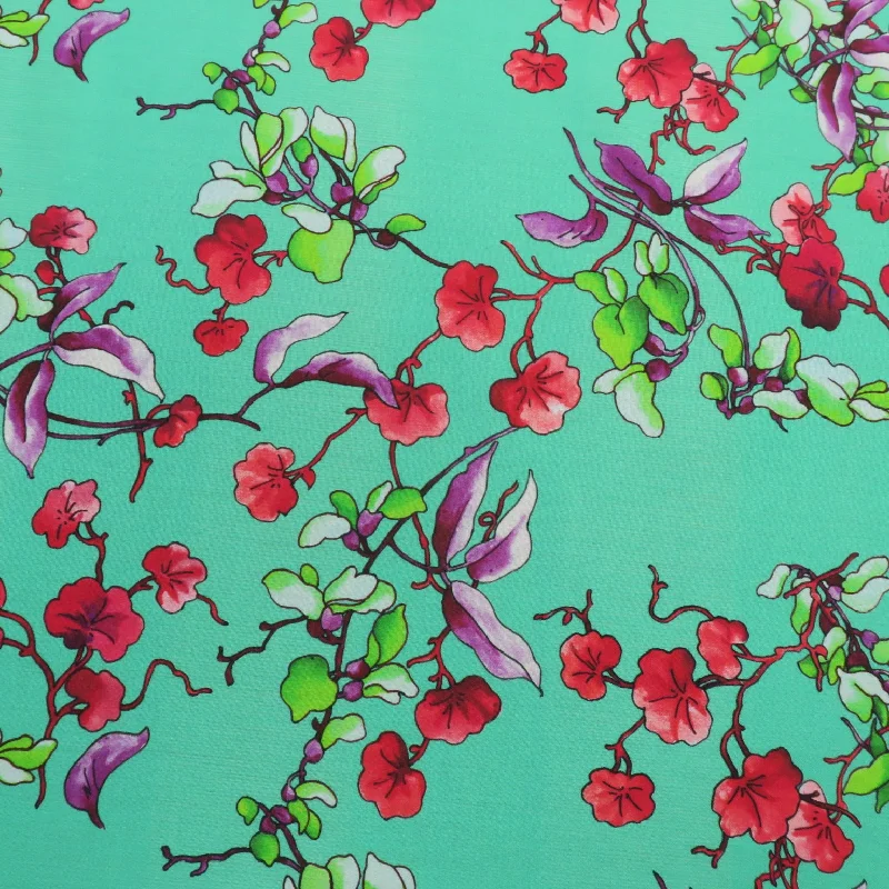 Lowest Prices Red Orchids on Mint Floral Ground Printed Cotton Pierre Cardin
