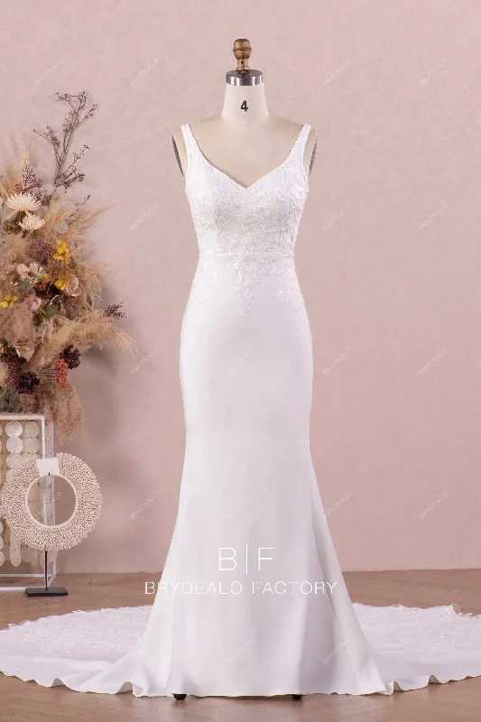 Shop and Save Ready To Ship | Elegant V-neck Lace Crepe Mermaid Wedding Dress