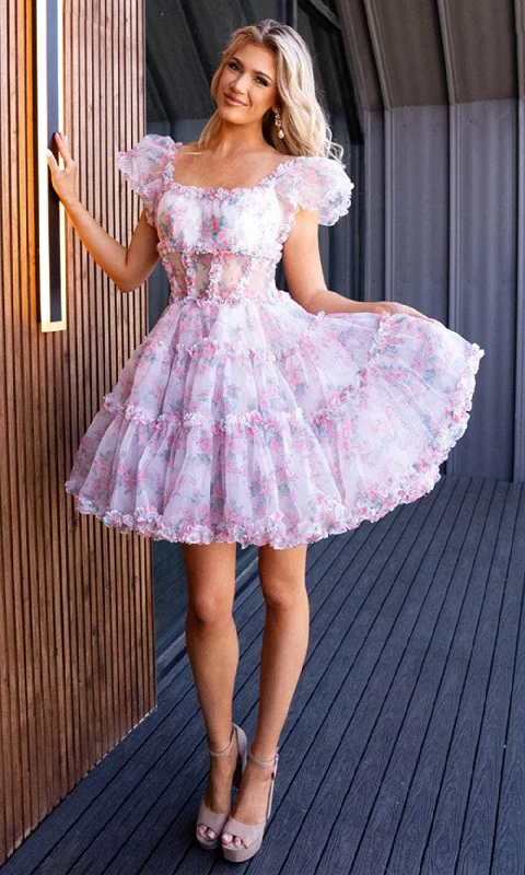 Early Bird Discount Rachel Allan 40408 - Floral Printed Ruffle Cap Sleeve Cocktail Dress Early Bird Discount Rachel Allan 40408 - Floral Printed Ruffle Cap Sleeve Cocktail Dress