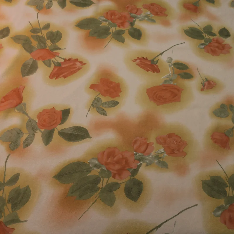Discount Deals Dusty Orange Floral on a Cream Printed Silk Chiffon Fabric