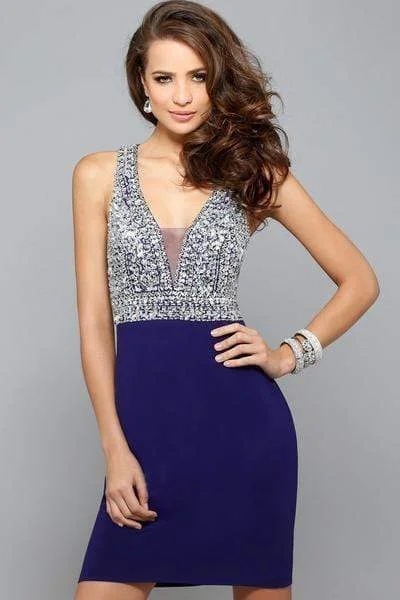 Incredible Offers Faviana - S7667 Crystal Embellished Plunging V-Neck Cocktail Dress