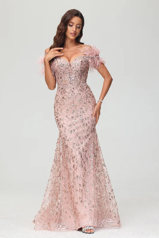 Amazing Deals Sweetheart Bodycon Glitter Mermaid Lace Sweep Train Gown