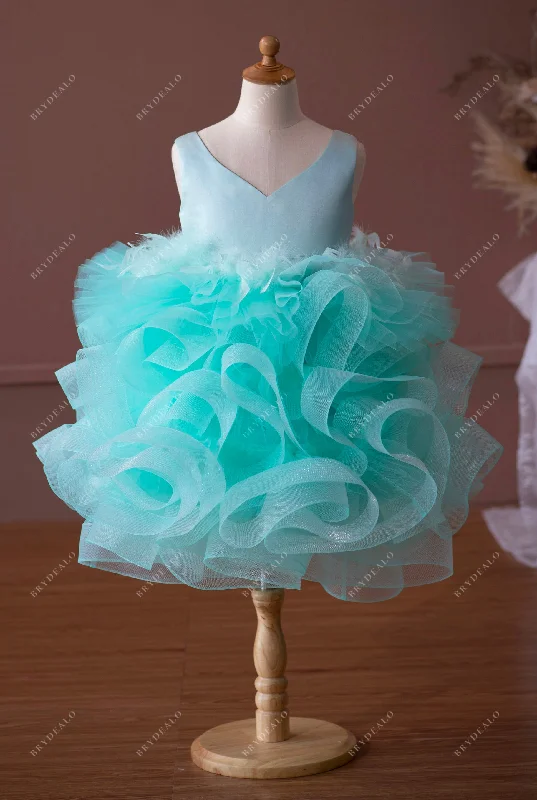 Price Fest Spa Green Satin Ruffled Tulle Knee Length Flower Girl Dress
