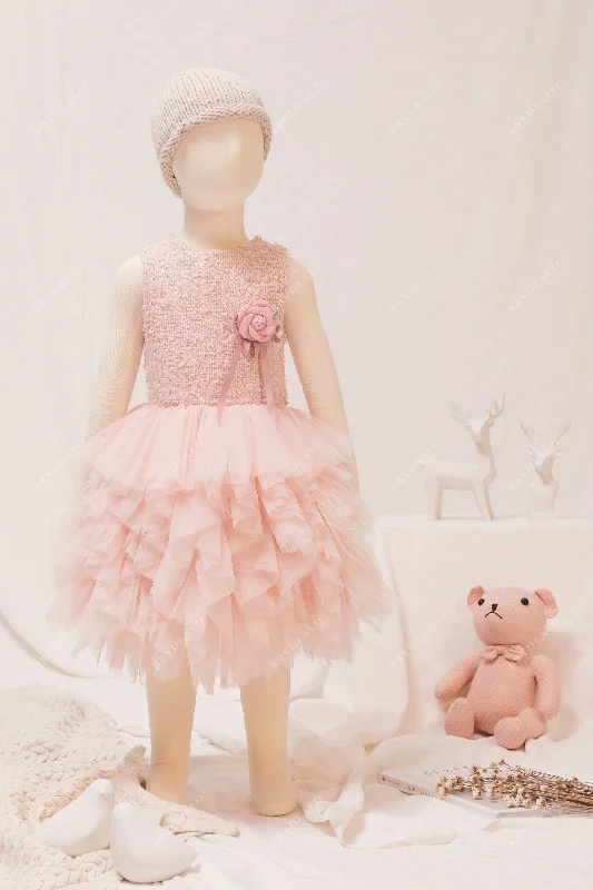 Deal Alert Pearl Pink Tiered Tulle Kids Birthday Dress