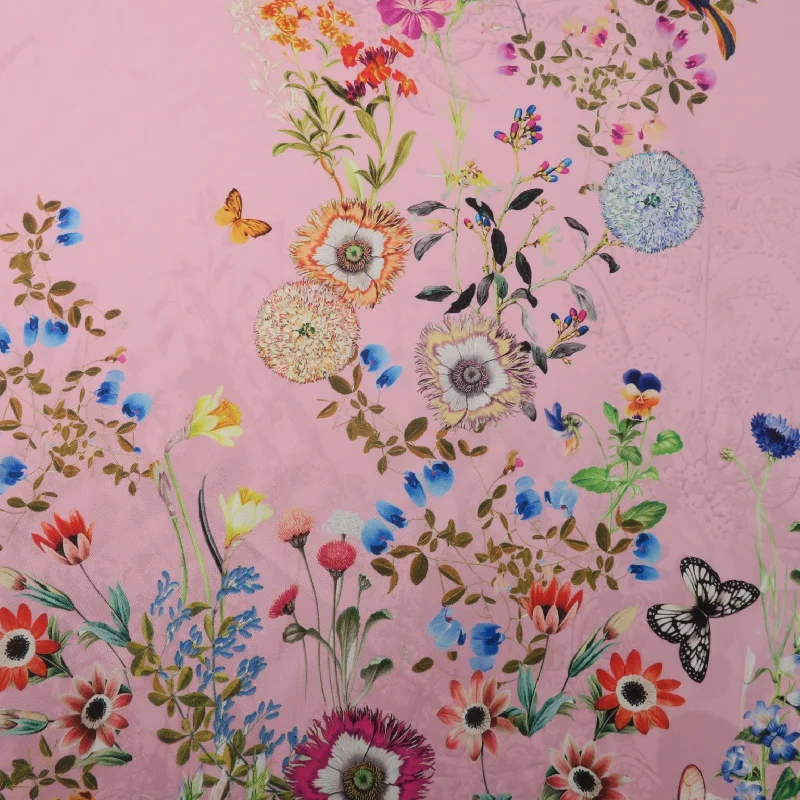 Reduced Prices Multicolored Floral on Pink Printed Polyester Mikado Fabric
