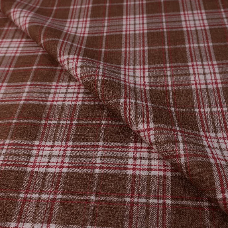 Price Drop Brown and Off White Tartan Punta Tragara Lana Lino Seta Ariston Fabric