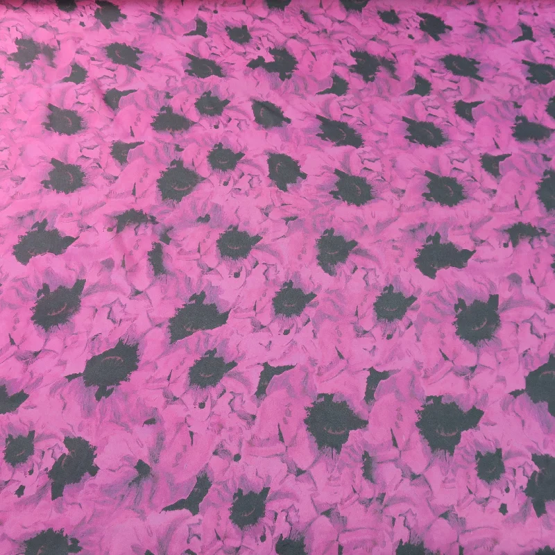 Clearance Event Fuchsia Abstract Sunflower Printed Silk Chiffon Fabric