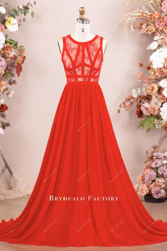 Now or Never Designer Red Sleeveless Lace Chiffon Formal Dress