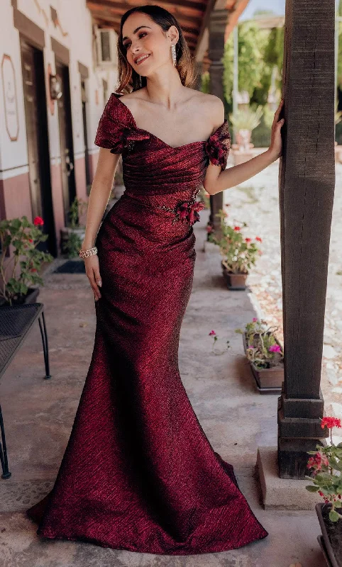 Buy More, Save More Terani Couture 232M1518 - Pleated Bodice Off-Shoulder Prom Gown