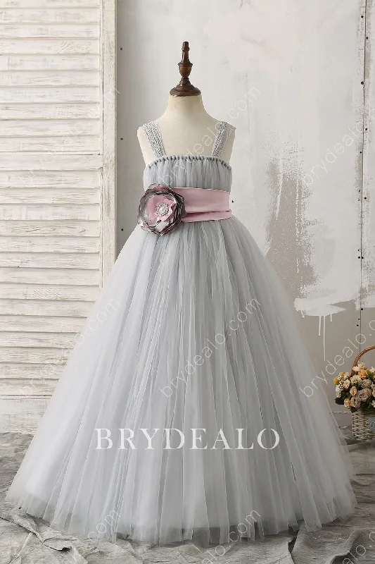 New Arrival Bloom Grey Tulle Floor Length Flower Girl Dress