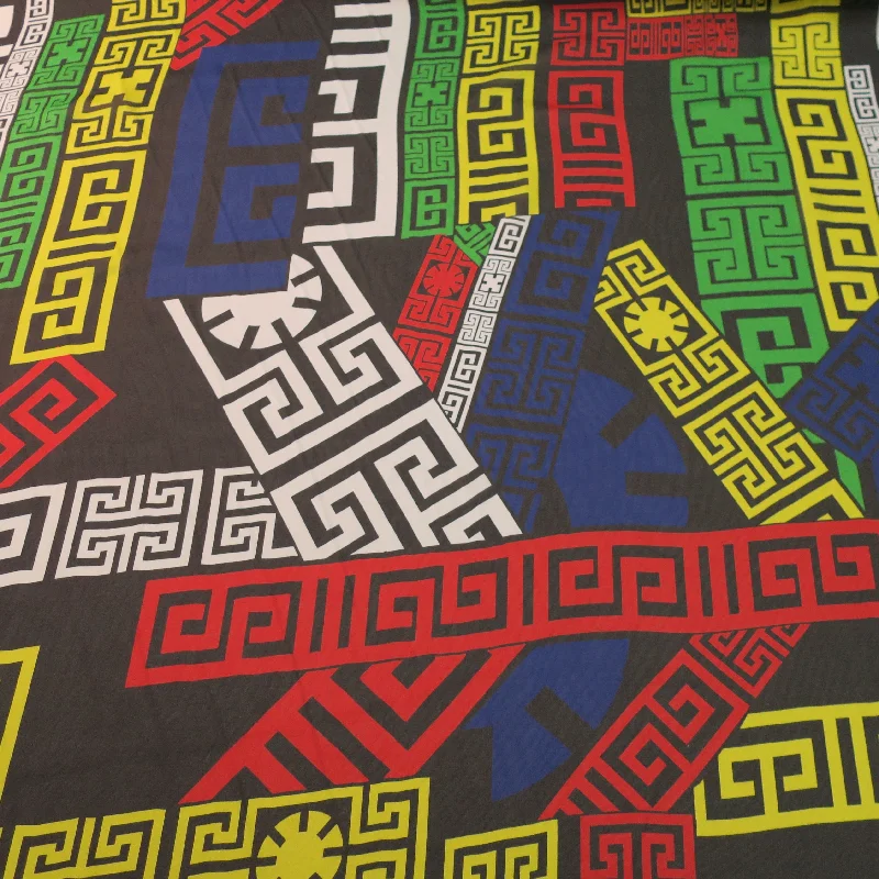 Daily Specials Multicolored Geometrical with a Black Background Printed Silk Chiffon Fabric Daily Specials Multicolored Geometrical with a Black Background Printed Silk Chiffon Fabric