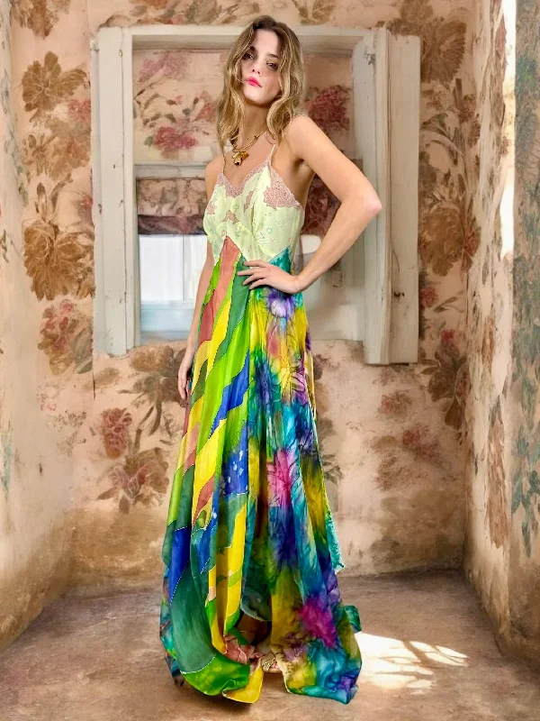 Deal Dash Joyce, hand painted scarf dress with lace inserts