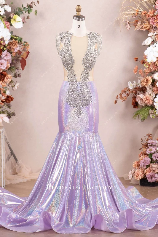 Savings Event Luxury Galaxy Lilac Rhinestone Mermaid Prom Dress