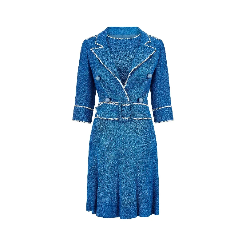 Don't Wait 1950s Jacques Esterel Haute Couture Blue Linen Dress Suit