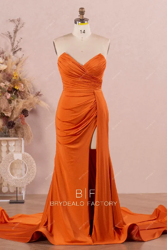 Exclusive Offers Rusty Pleated V-cut Neck High Slit Bridesmaid Dress