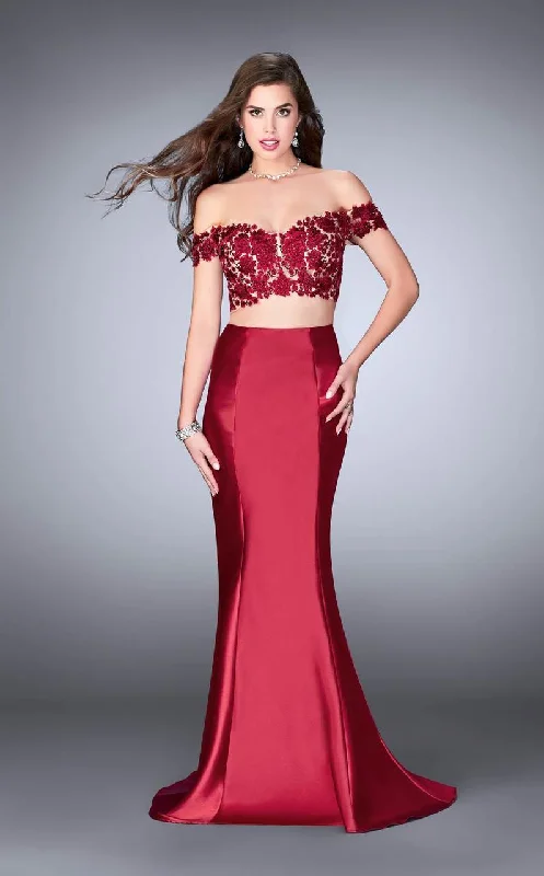 Shop and Save La Femme Gigi - 24413 Off-Shoulder Embroidered Long Evening Gown