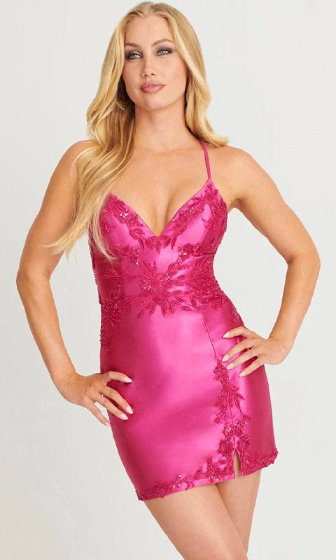 Act Now Faviana 11100 - Appliqued Satin Cocktail Dress