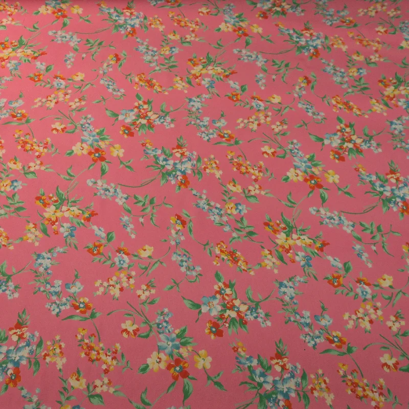 Big Discounts Red Green and Yellow Floral with a Pink Background Printed Silk Chiffon Fabric Big Discounts Red Green and Yellow Floral with a Pink Background Printed Silk Chiffon Fabric