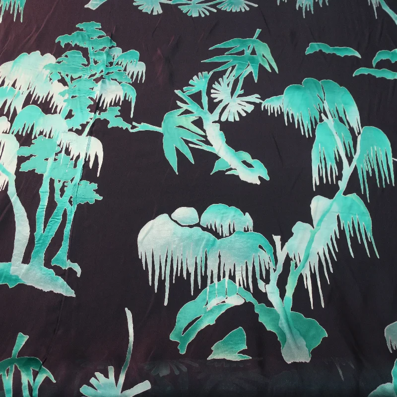 Steals and Deals Black and Green Palms Silk Chiffon and Charmeuse Fabric