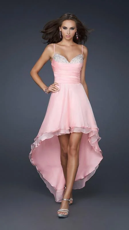 Act Now La Femme - 17141 Spaghetti Strap Sparkling Sweetheart Bust Hi-Low Style Dress Act Now La Femme - 17141 Spaghetti Strap Sparkling Sweetheart Bust Hi-Low Style Dress