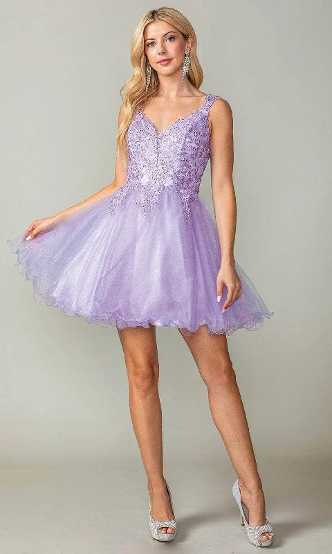 Deep Discounts Dancing Queen 3377 - Applique V-Neck Cocktail Dress