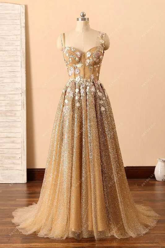 Big Discounts Wholesale Flowers Gold Glitter Corset Straps Formal Dress