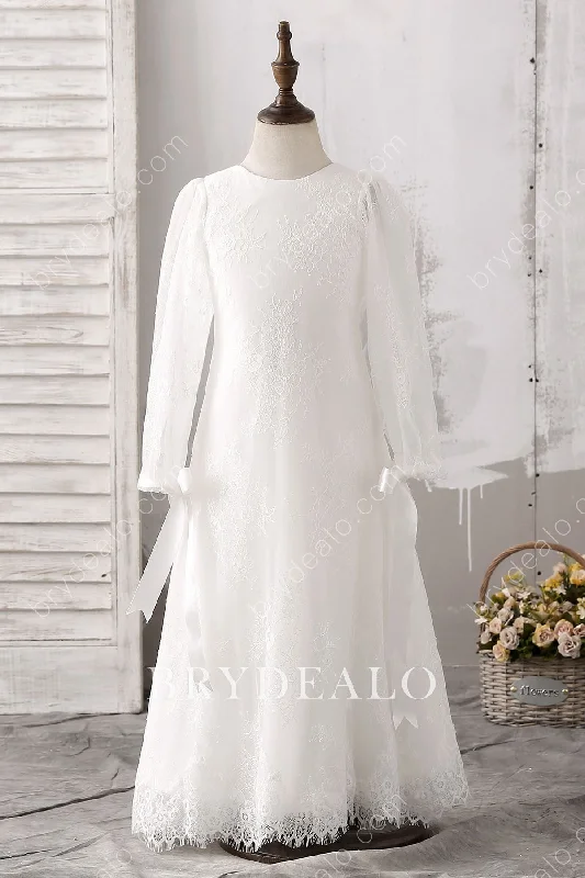 Season Finale Sale Long Sleeve Lace Floor Length Flower Girl Dress