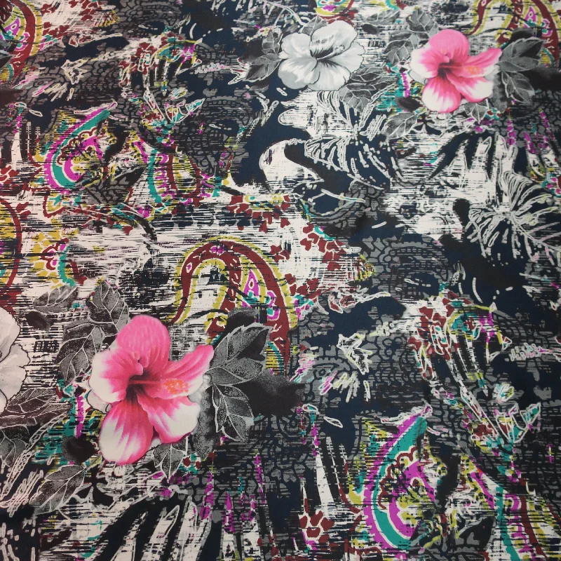 Markdowns Multicolored Floral Printed Silk Charmeuse Fabric