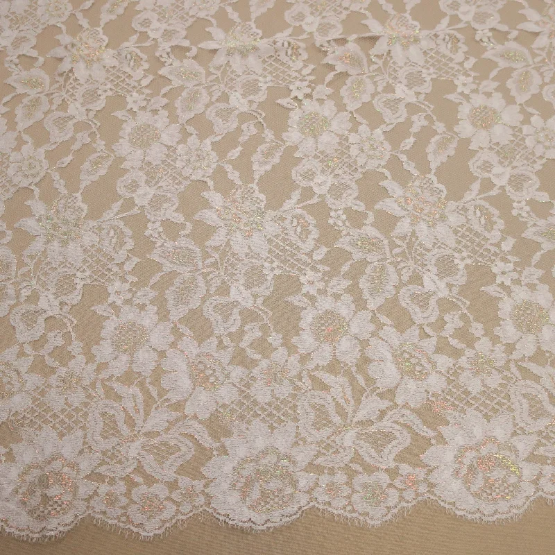Limited Time White and Gold Embroidered Tulle Floral Double Scalloped Lace