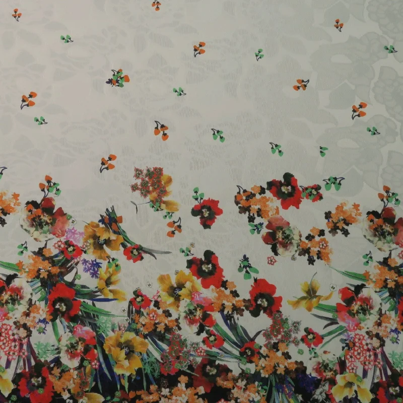 Now or Never Multicolored Floral on White Printed Polyester Mikado Fabric