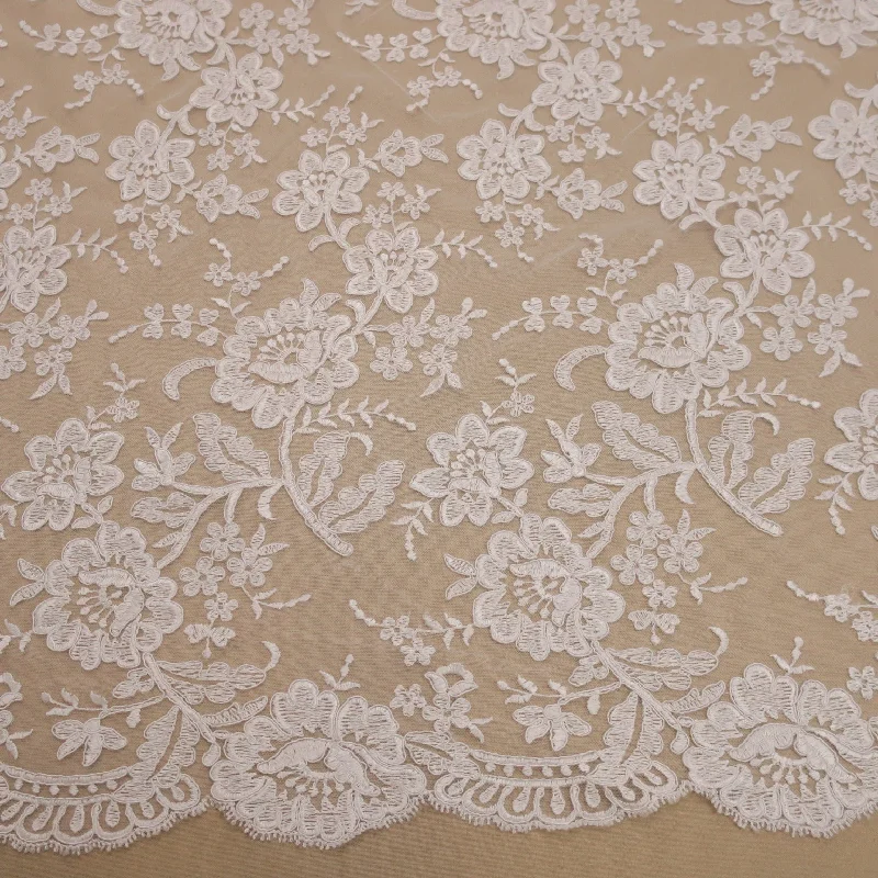 Early Access White Embroidered Tulle Corded Floral Lace