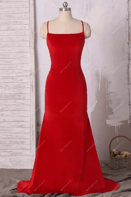Midnight Sale Red Velvet Strappy Back Mermaid Prom Dress