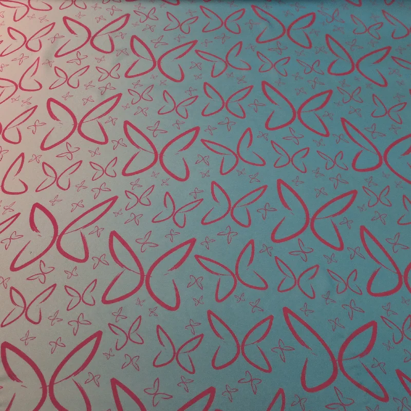 Lowest Prices Fuchsia Butterflies on a Degrade White to Aqua Printed Silk Chiffon Fabric Lowest Prices Fuchsia Butterflies on a Degrade White to Aqua Printed Silk Chiffon Fabric
