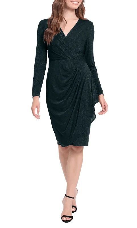 Exclusive Preview London Times T6498M - Faux Wrap Party Ruched Dress