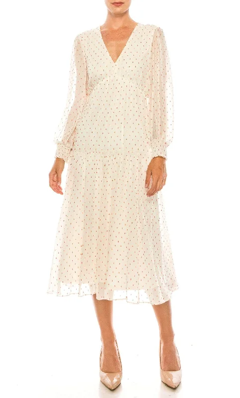 Limited Time Offer Maison Tara 58118MA - Bishop Sleeve Dot Print Cocktail Dress