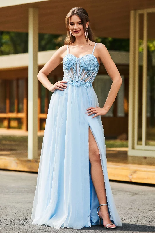 Limited Time Spaghetti Straps Lace Up Applique Tulle Gown