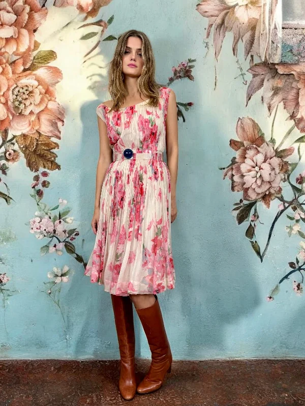 Weekend Special Oura, 40s chiffon pleated floral dress
