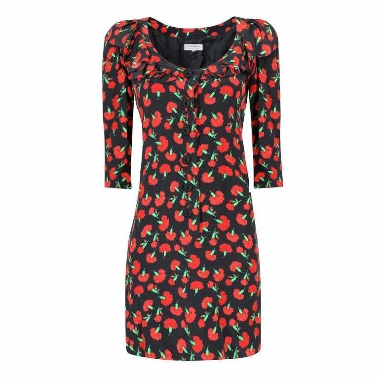 Lowest Prices 1994 Yves Saint Laurent Red Carnation Print Dress