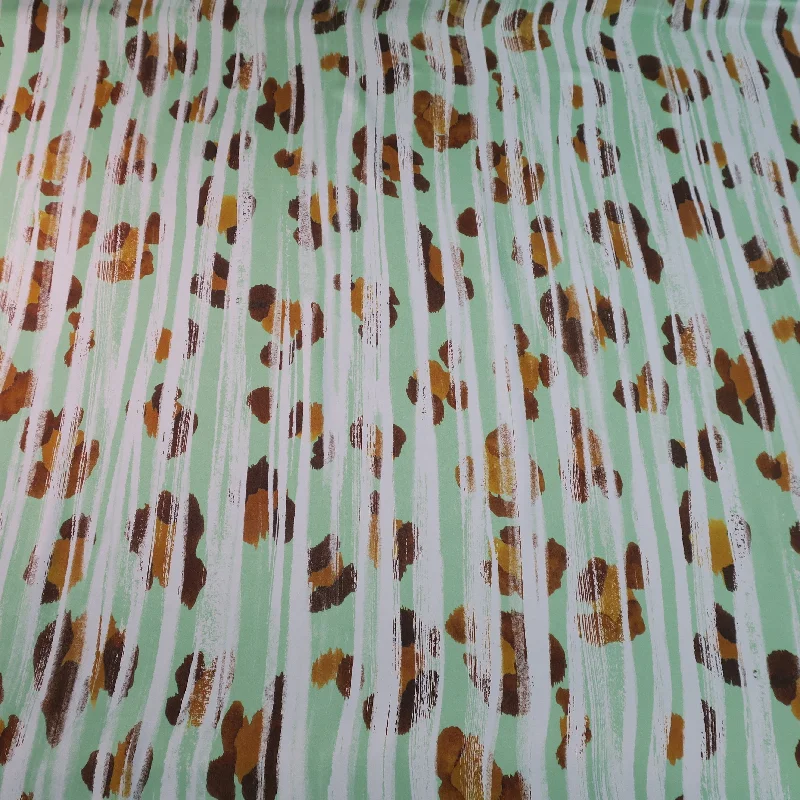 Bonus Savings Abstract Stripes on Mint Ground Printed Silk Charmeuse Fabric