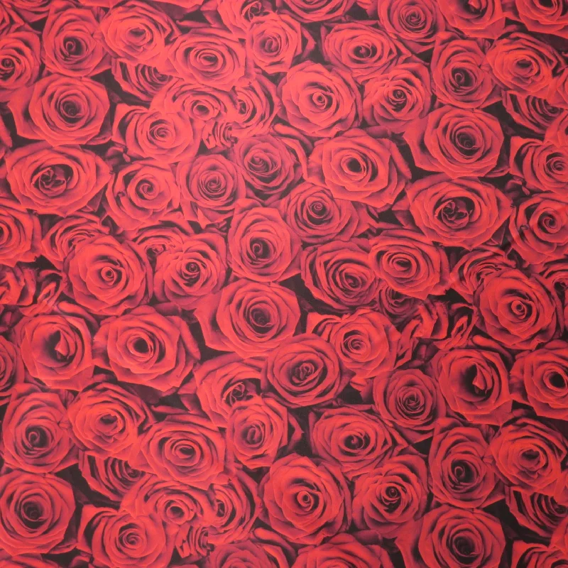 Discount Deals Red Roses on Black Background Printed Polyester Mikado Fabric